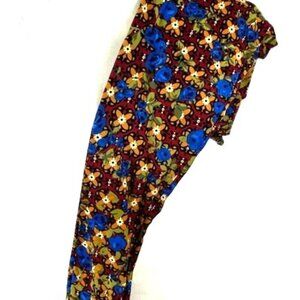 LuLaRoe TC Tall & Curvy XL Floral Leggings Blue Roses Red Orange Green Black